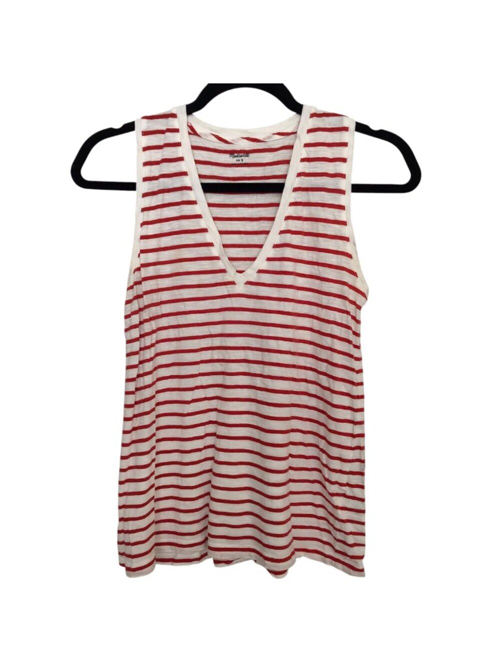 Madewell Red White Striped Sleeveless V-Neck Tank Top S